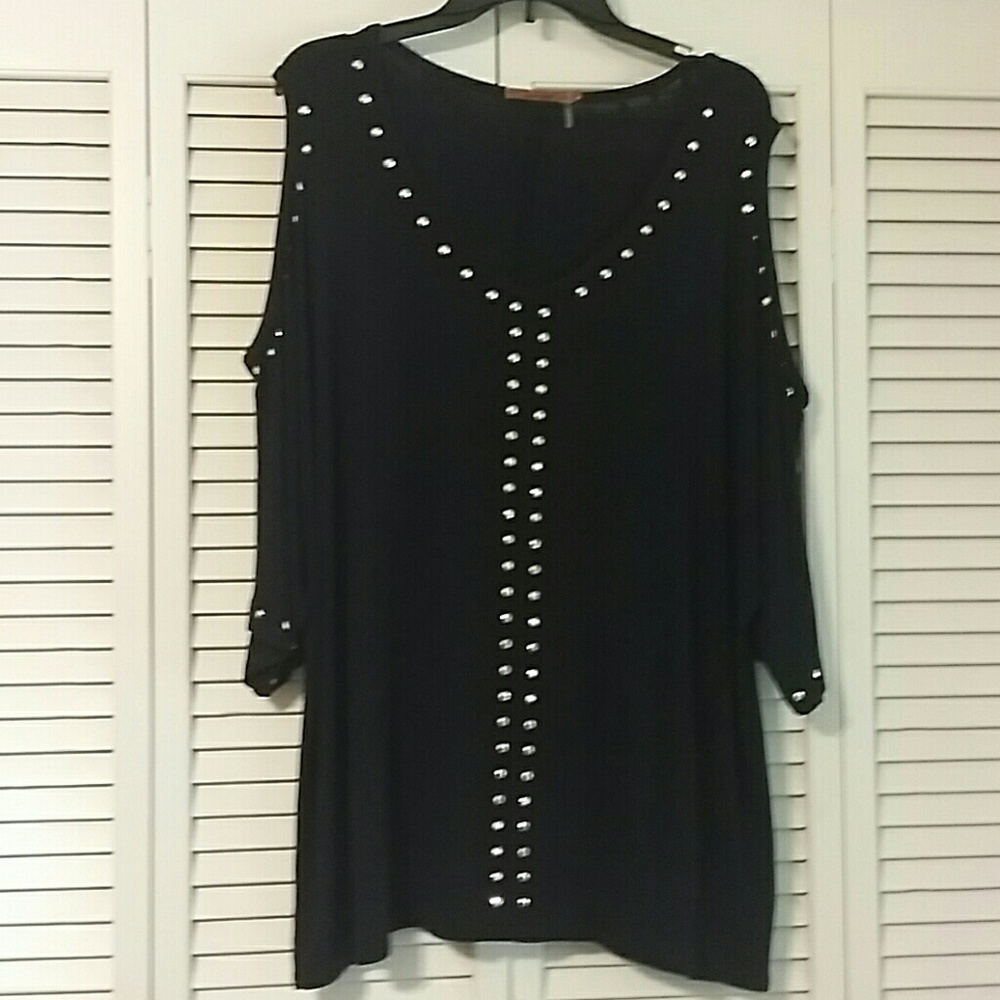 Belldini Black and Gold Stud cold shoulder top